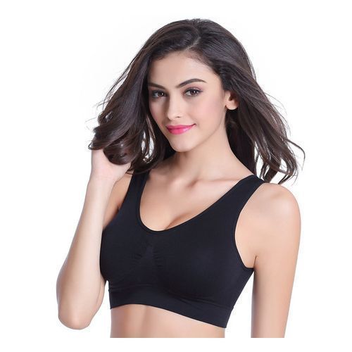 Sports Bras For Women Racerback Wireless Seamless Gym Workout Yoga Bra (BLACK)