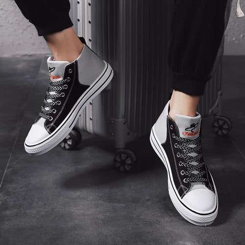 Men's Fashion High-top Sneakers Canvas Shoes EUR Size 35-44 Nopersonality Graffiti Student Shoes Unisex Simple Printing Walking Shoes Couple All-match Sunshine Wear-Resistant Trekking Footwear Black