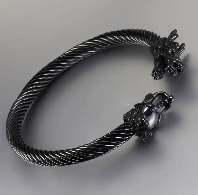 DOUBLE DRAGON GOLD BRACELET STEEL FASHION MENS JEWELRY