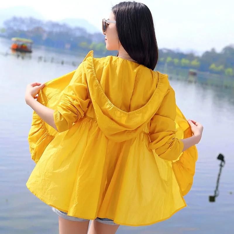 Forward Short Back Long Sun Protection Clothing Ladies Short Summer Fashion Hooded Breathable Long Sleeves Air Conditioner Shirt