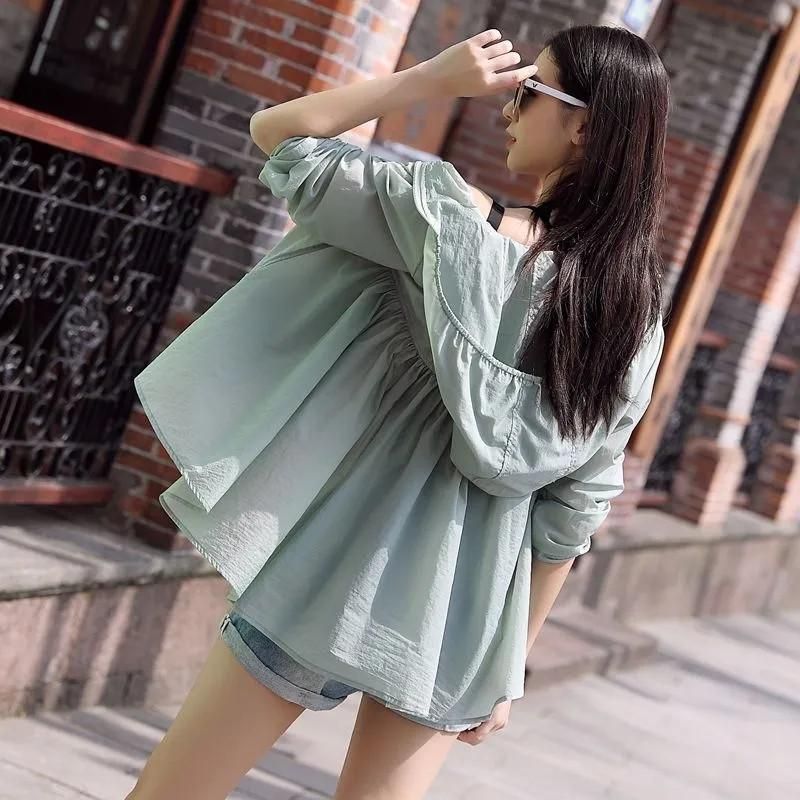 Forward Short Back Long Sun Protection Clothing Ladies Short Summer Fashion Hooded Breathable Long Sleeves Air Conditioner Shirt