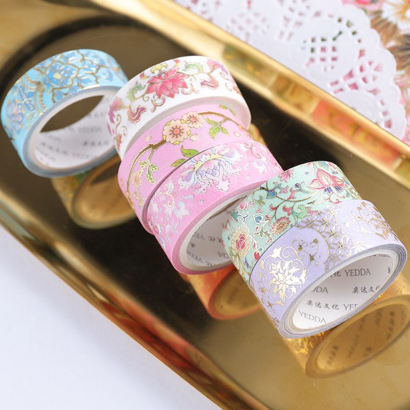 10pcs Lot Golden Foil Flowers Washi Tapes For Scrapbooking