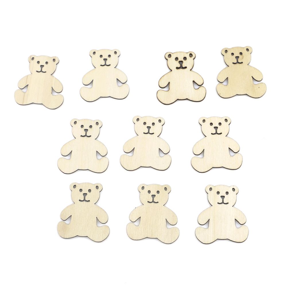 10Pcs Bear Pattern DIY Wood Craft Home Decoration Natural