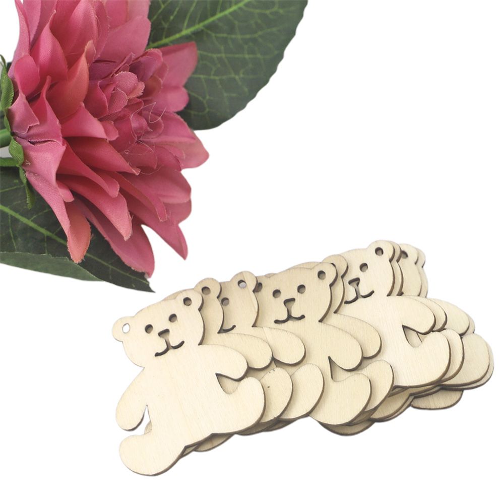 10Pcs Bear Pattern DIY Wood Craft Home Decoration Natural