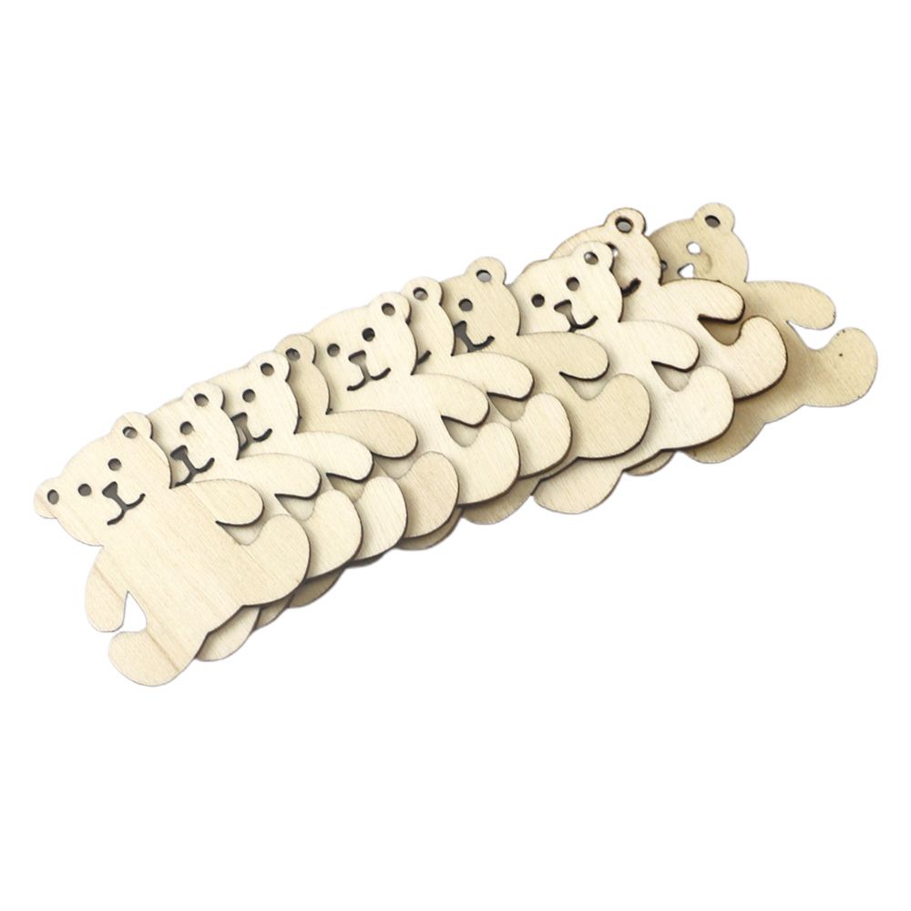 10Pcs Bear Pattern DIY Wood Craft Home Decoration Natural