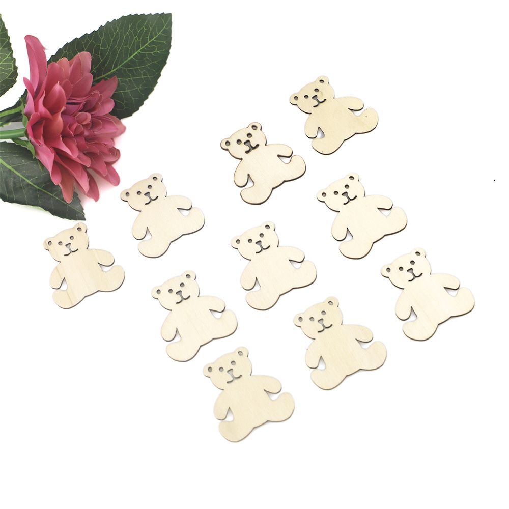 10Pcs Bear Pattern DIY Wood Craft Home Decoration Natural