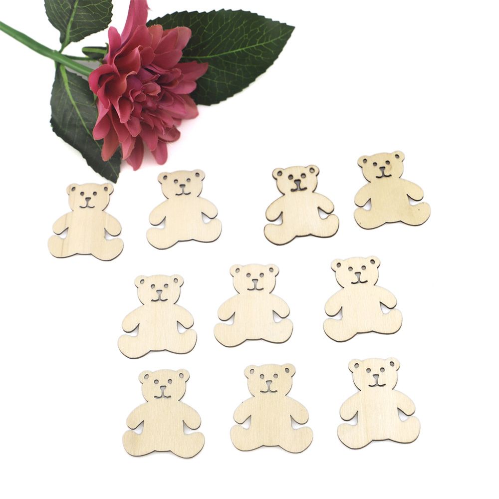 10Pcs Bear Pattern DIY Wood Craft Home Decoration Natural