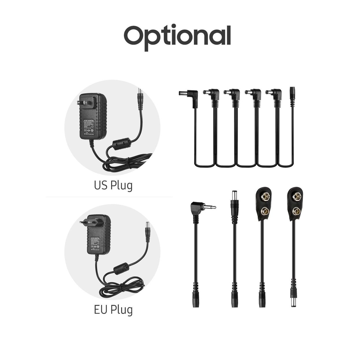 Caline CP-07A Guitar Effects Power Supply Adapter DC 9V 1A with 5-Way Daisy Chain Cable Reversed Polarity Cables Battery Clip Cables