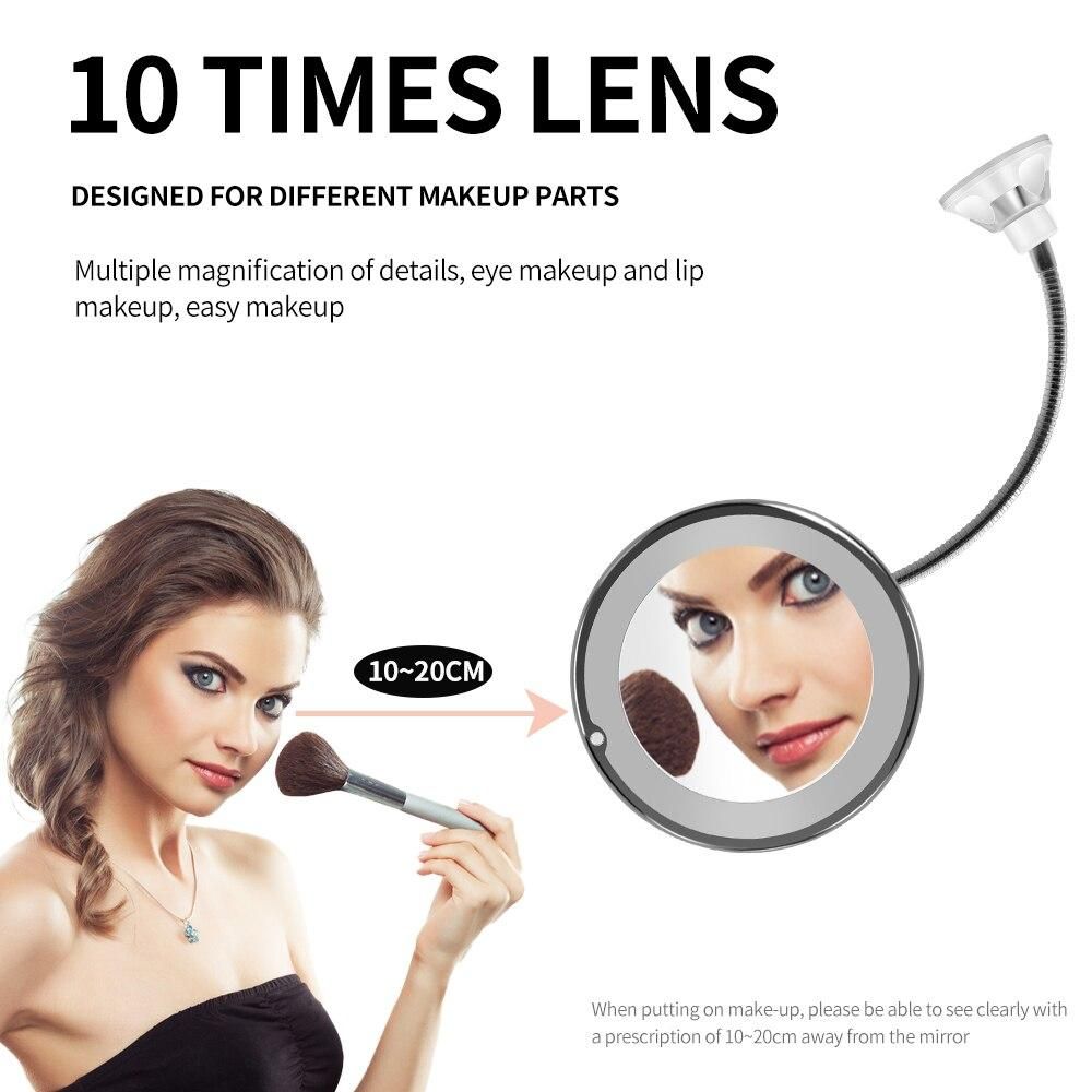 360 Degree Rotation 10X Magnifying Makeup Mirror My Flexible Mirror Folding Vanity Mirror with LED Light Makeup Tools