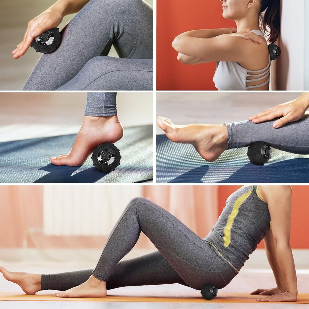 4 Speed Vibrating Massage Ball Mini Rechargeable Vibration Ball Pilates Yoga Back Muscle Recovery Massage Roller for Spine Neck Back Pain Relief Muscle Trigger Point