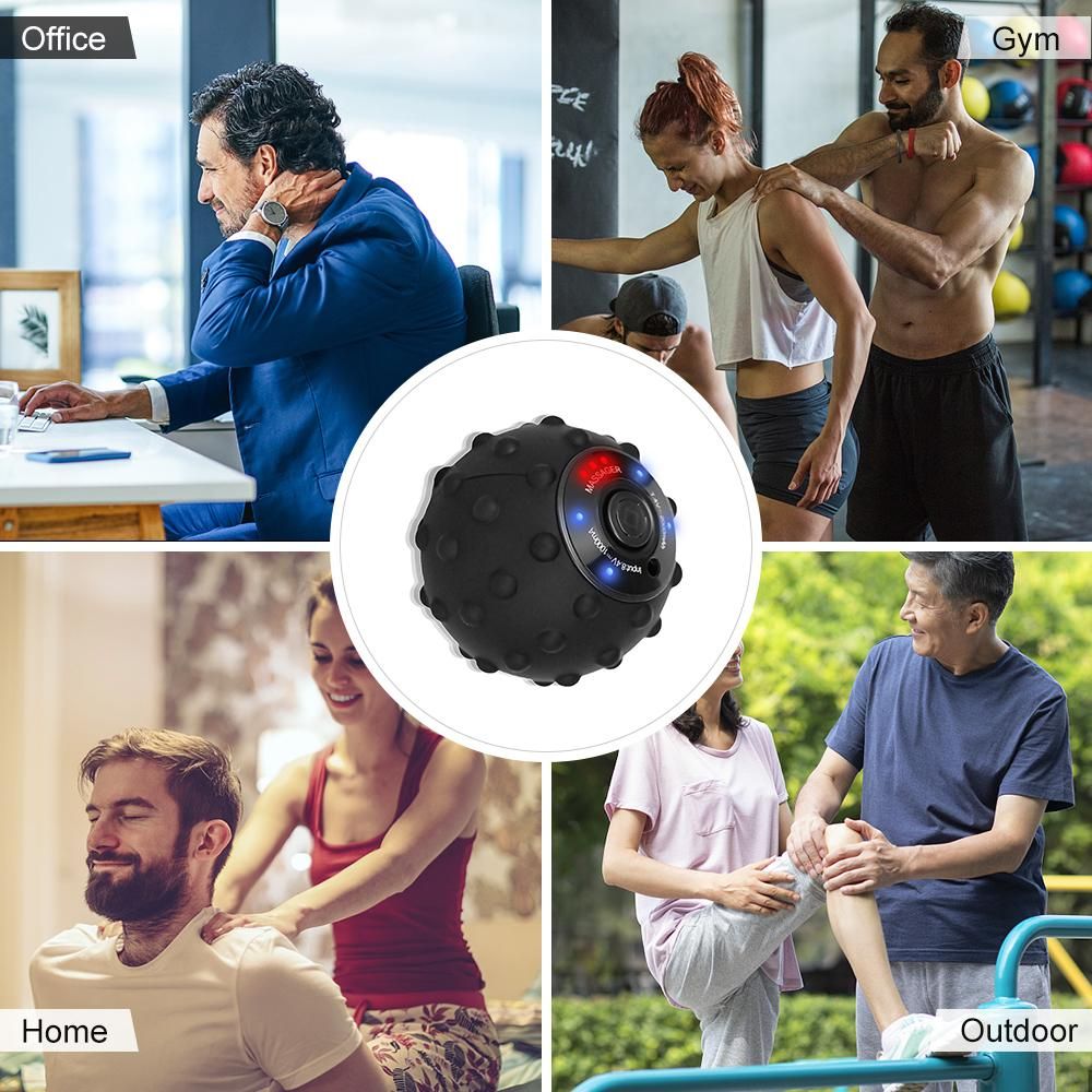 4 Speed Vibrating Massage Ball Mini Rechargeable Vibration Ball Pilates Yoga Back Muscle Recovery Massage Roller for Spine Neck Back Pain Relief Muscle Trigger Point
