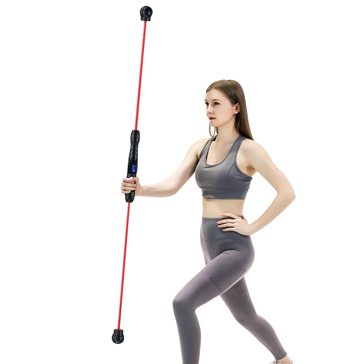 Fitness Bar Counting Function Elastic Workout Rod High-Frequency Vibration Exercise Stick Functional Training Muscle Train Fat Burning Fitness Stick Detachable Total Body Exercise Rod