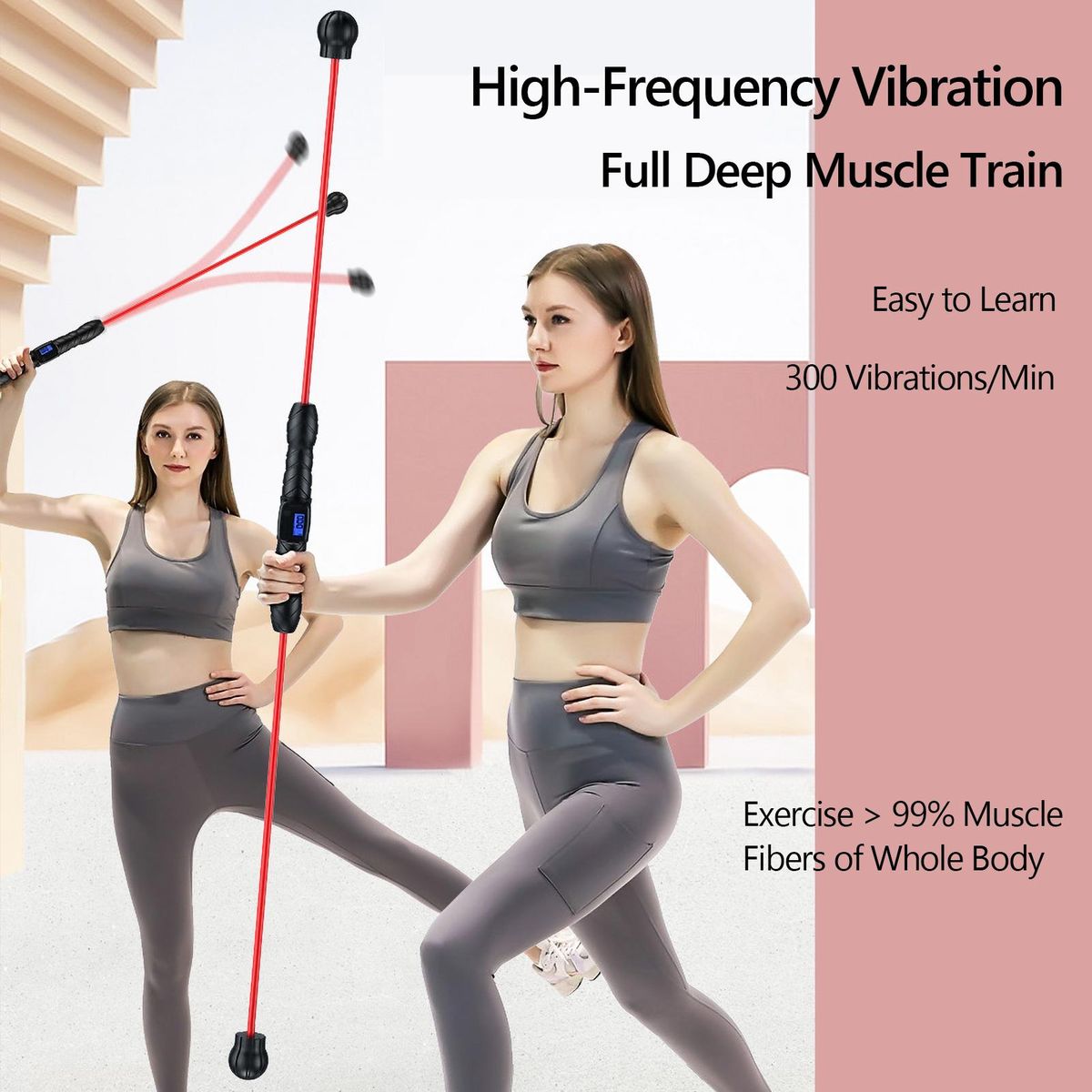 Fitness Bar Counting Function Elastic Workout Rod High-Frequency Vibration Exercise Stick Functional Training Muscle Train Fat Burning Fitness Stick Detachable Total Body Exercise Rod