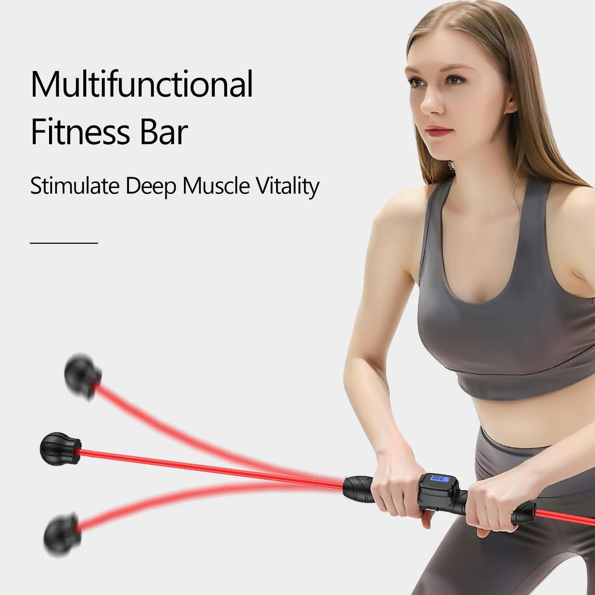 Fitness Bar Counting Function Elastic Workout Rod High-Frequency Vibration Exercise Stick Functional Training Muscle Train Fat Burning Fitness Stick Detachable Total Body Exercise Rod
