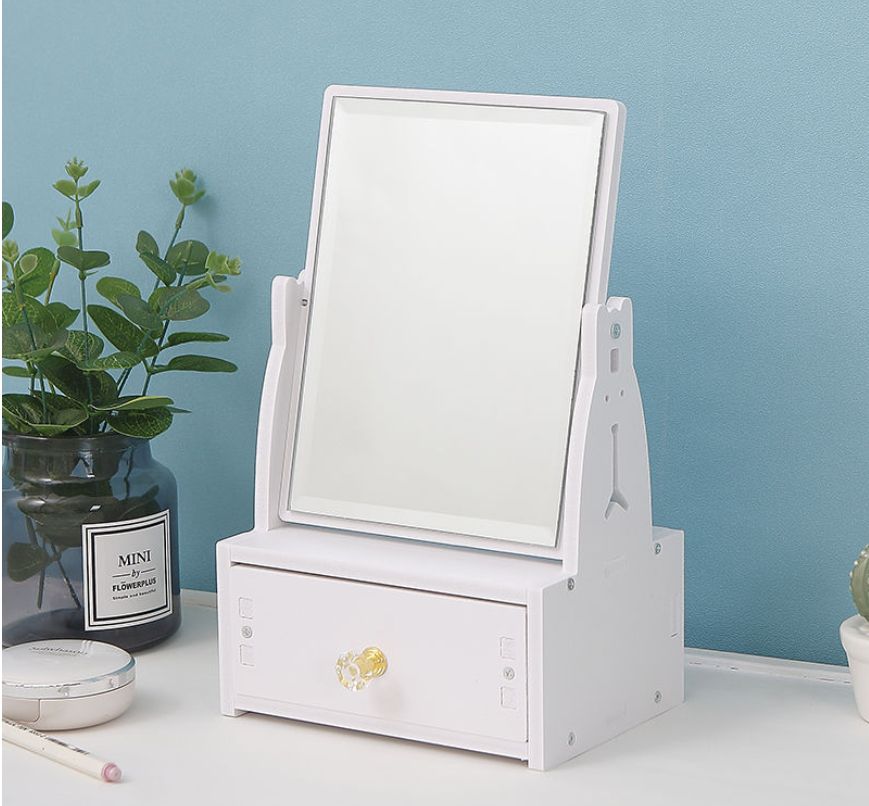 Desktop  Dressing  Rotatable With Drawer HD Makeup Mirror
