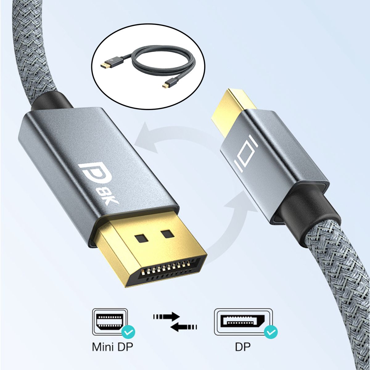 Mini DisplayPort To DisplayPort Cable Minidp To DP 4K Resolution