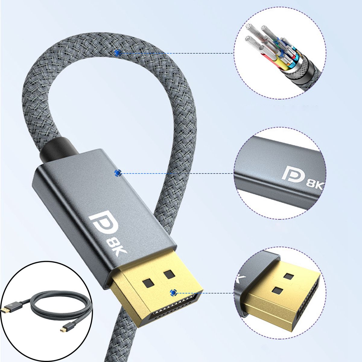 Mini DisplayPort To DisplayPort Cable Minidp To DP 4K Resolution