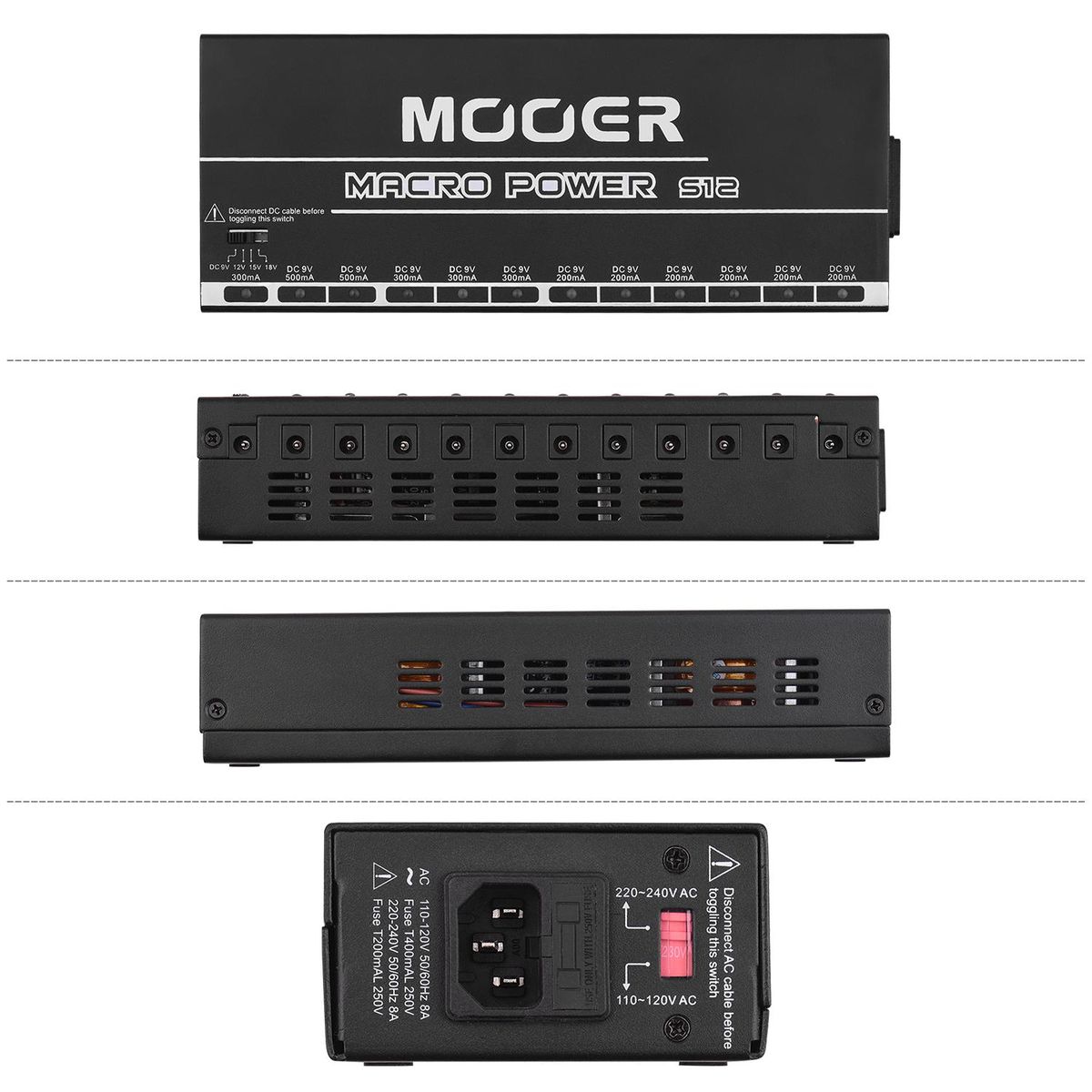 MOOER MACRO POWER S12 Professional Guitar Effect Power Supply Station Distributor 12 Isolated DC Outputs 9V/12V/15V/18V Metal Shell