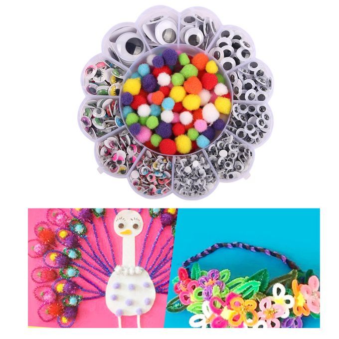 900pcs Googly Wiggly Wobbly Craft Eyes Self Adhesive 5-25mm With Pom