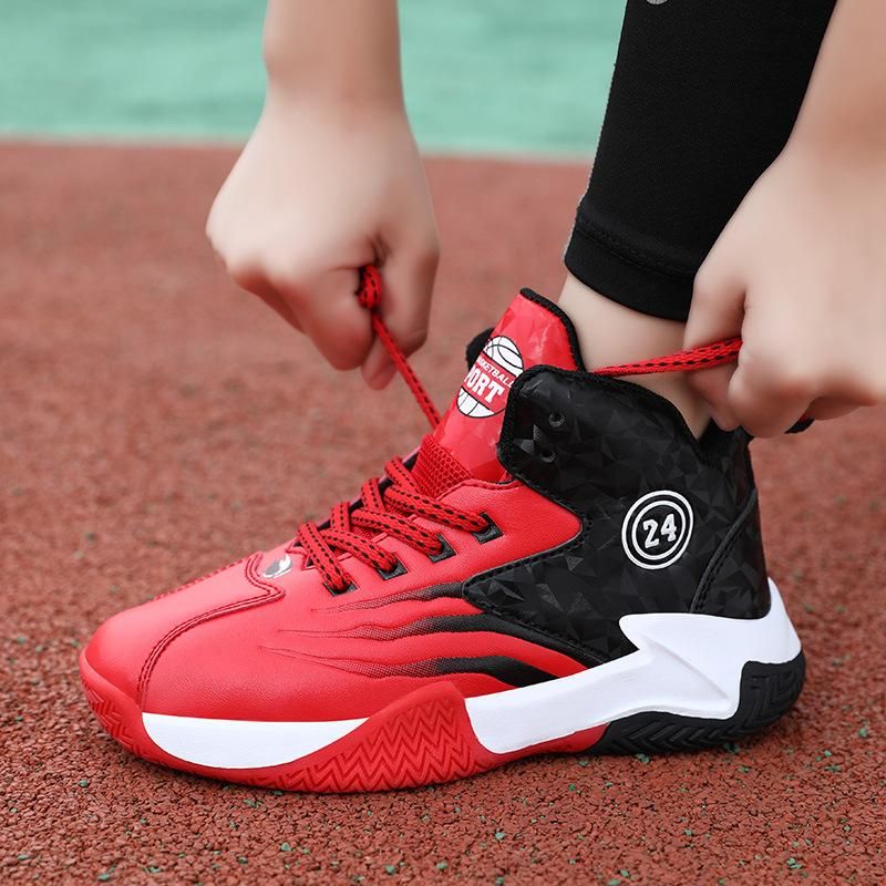 Boys basketball shoes leather sneakers basketball shoes Red