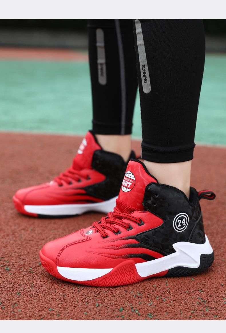 Boys basketball shoes leather sneakers basketball shoes Red