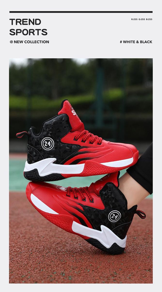 Boys basketball shoes leather sneakers basketball shoes Red