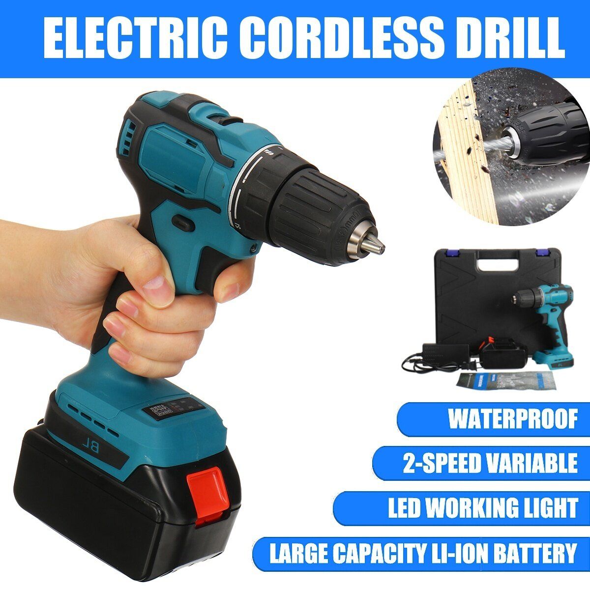 180Nm Torque 10000mAh Li-Ion Cordless Powerful Brushless Drill 10mm Chuck LED Lighting 1/2