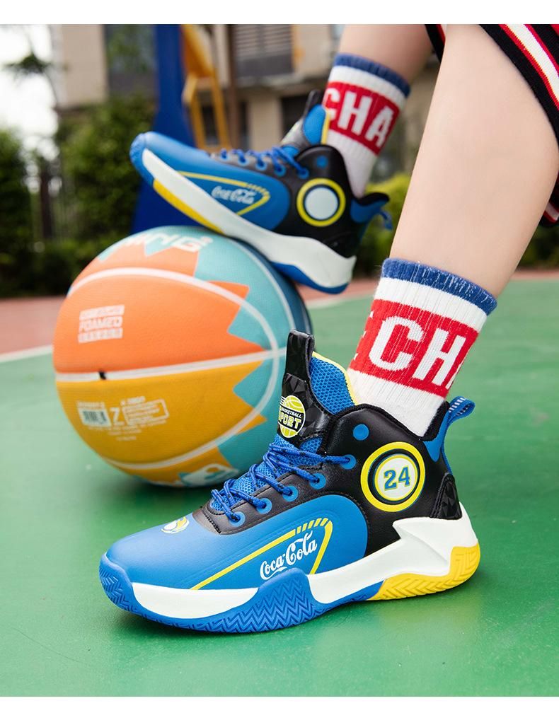 Boys basketball shoes leather waterproof basketball shoes Blue