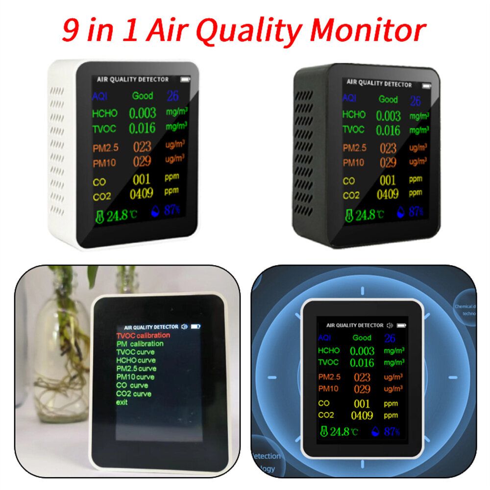 9 In 1 PM2.5 PM10 HCHO TVOC CO CO2 Meter Digital Temperature