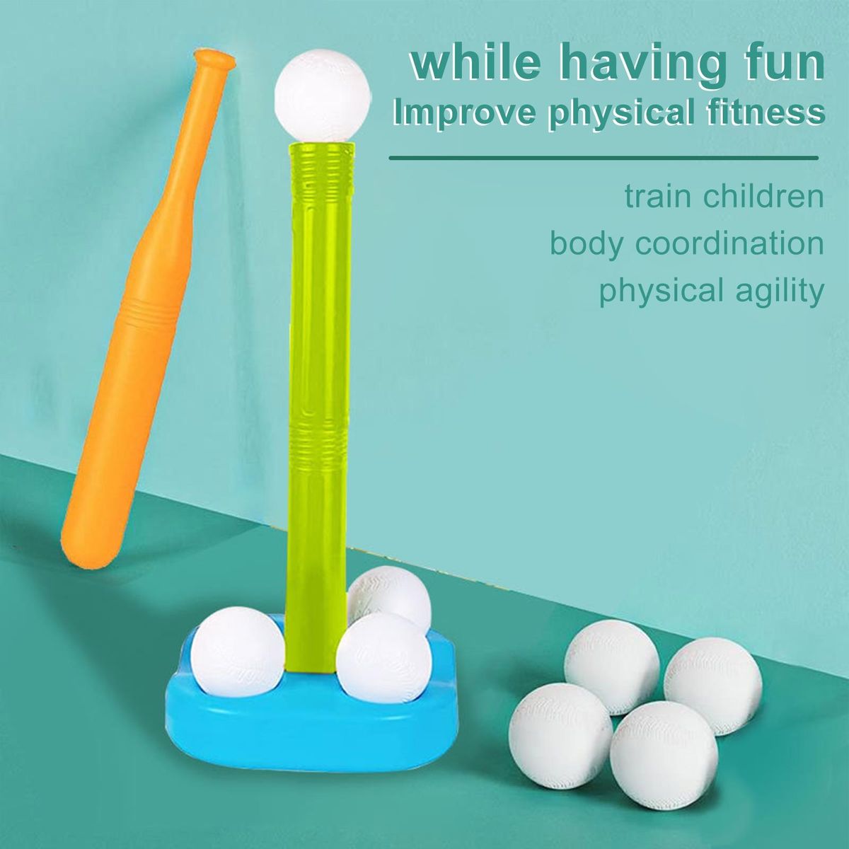 1 Set Plastic Baseball Bat Outside Boys Girls T-Ball Games Sets Grass  Green