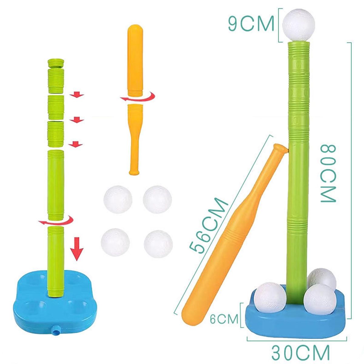 1 Set Plastic Baseball Bat Outside Boys Girls T-Ball Games Sets Grass  Green