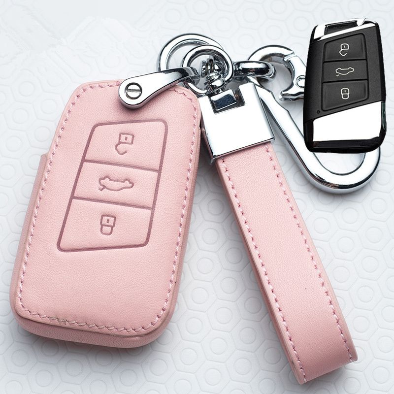 Leather Car Key Cover Case For VW Volkswagen Tiguan MK1 MK2 Magotan Passat B5 B8 Polo Golf 4 5 6 7 Mk7 Jetta POLO Eos Scirocco-C-pink-keychain