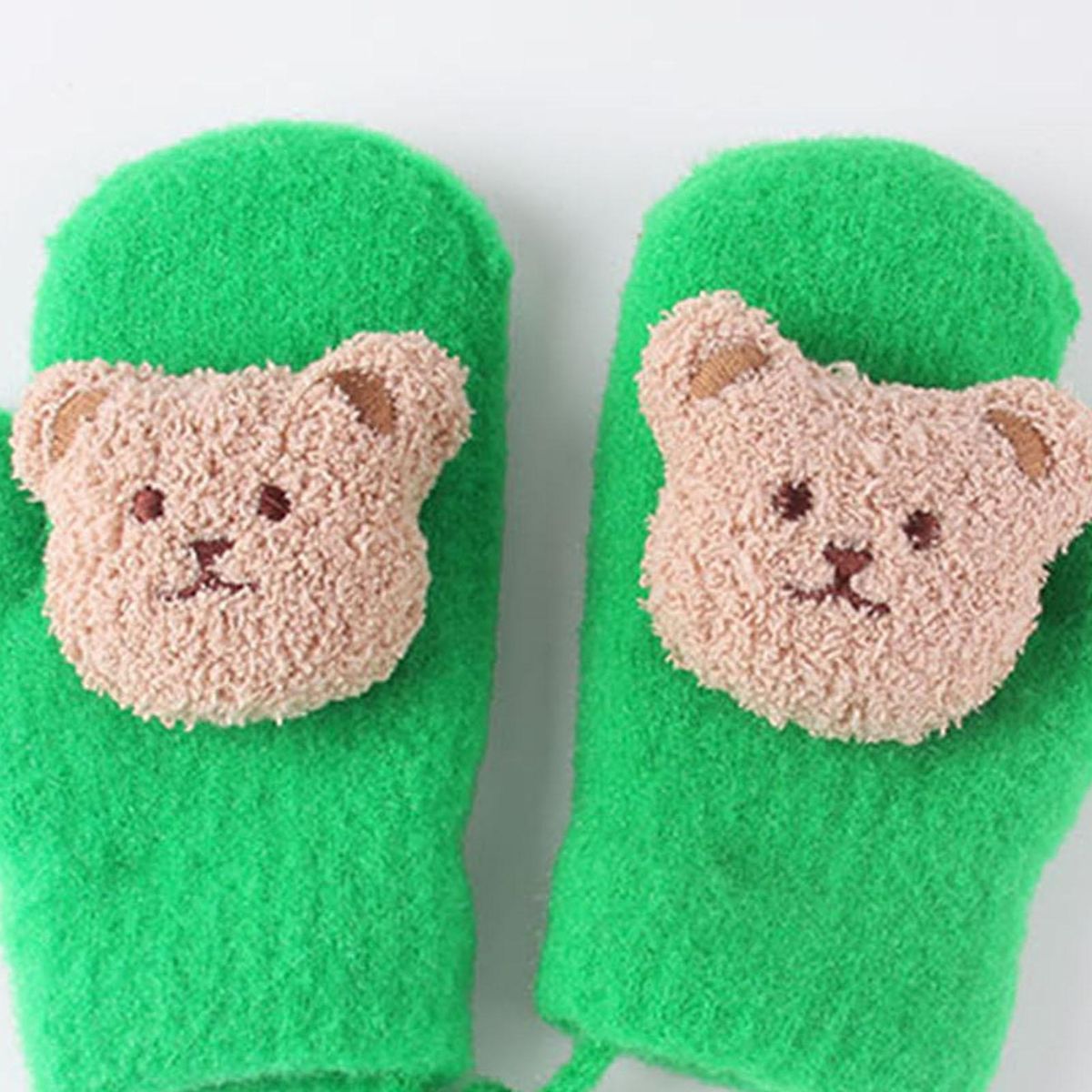 1 Pair Winter Autumn Winter Baby Girls Boys Cartoon Bear Mittens Green