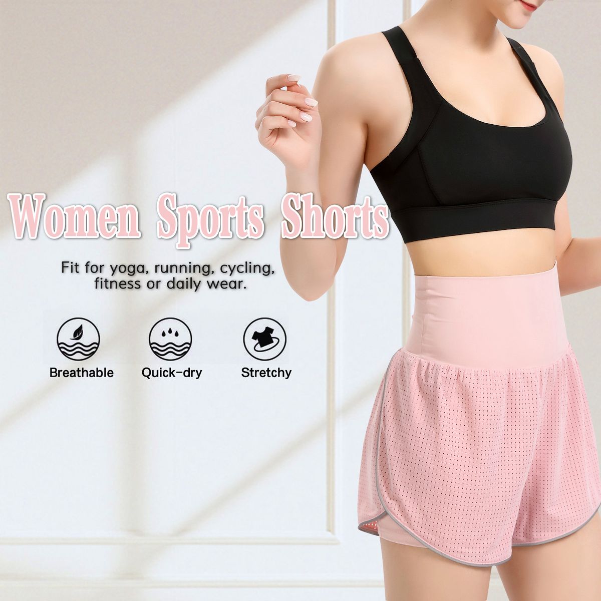 Women 2-in-1 Yoga Shorts High Waist Wide Waistband