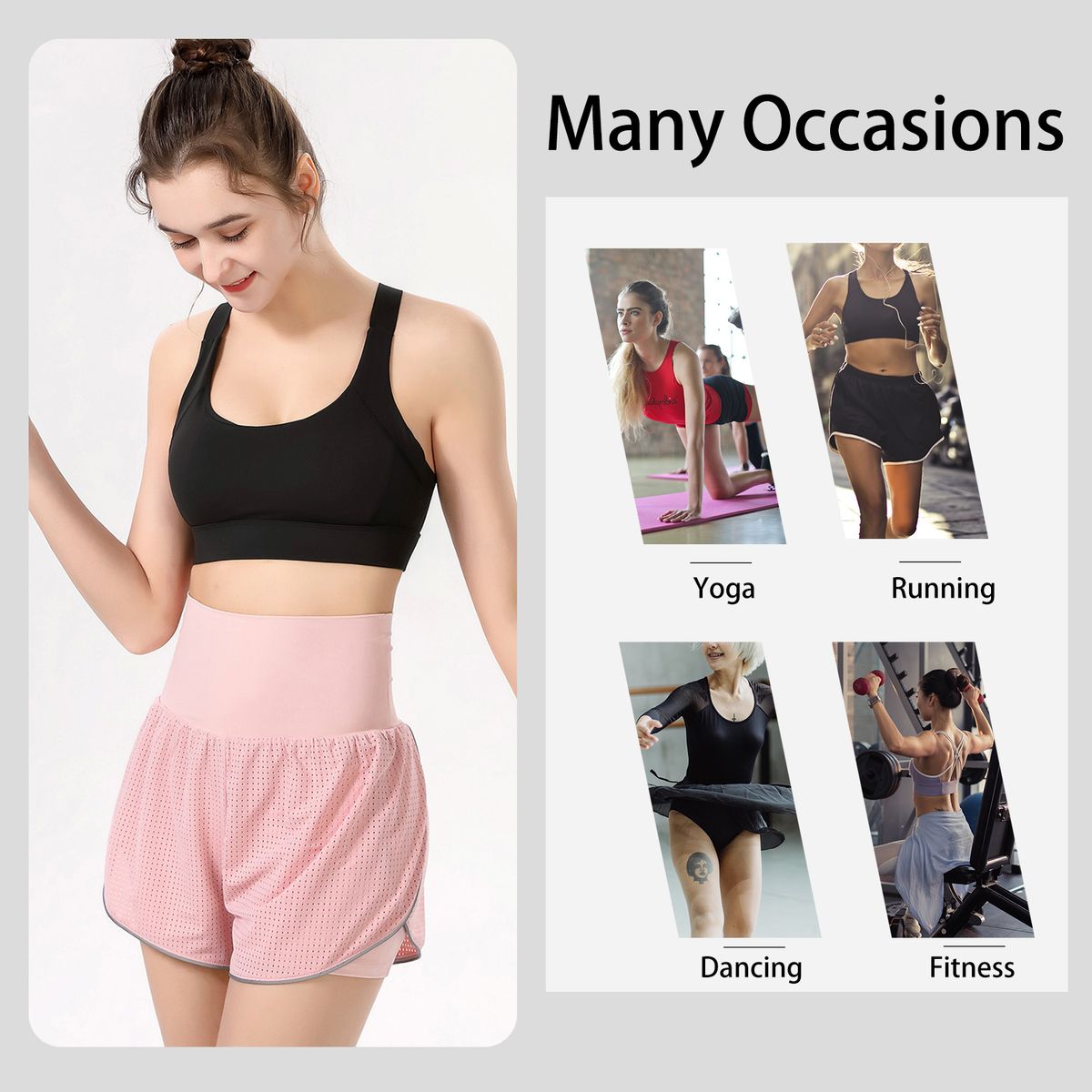 Women 2-in-1 Yoga Shorts High Waist Wide Waistband