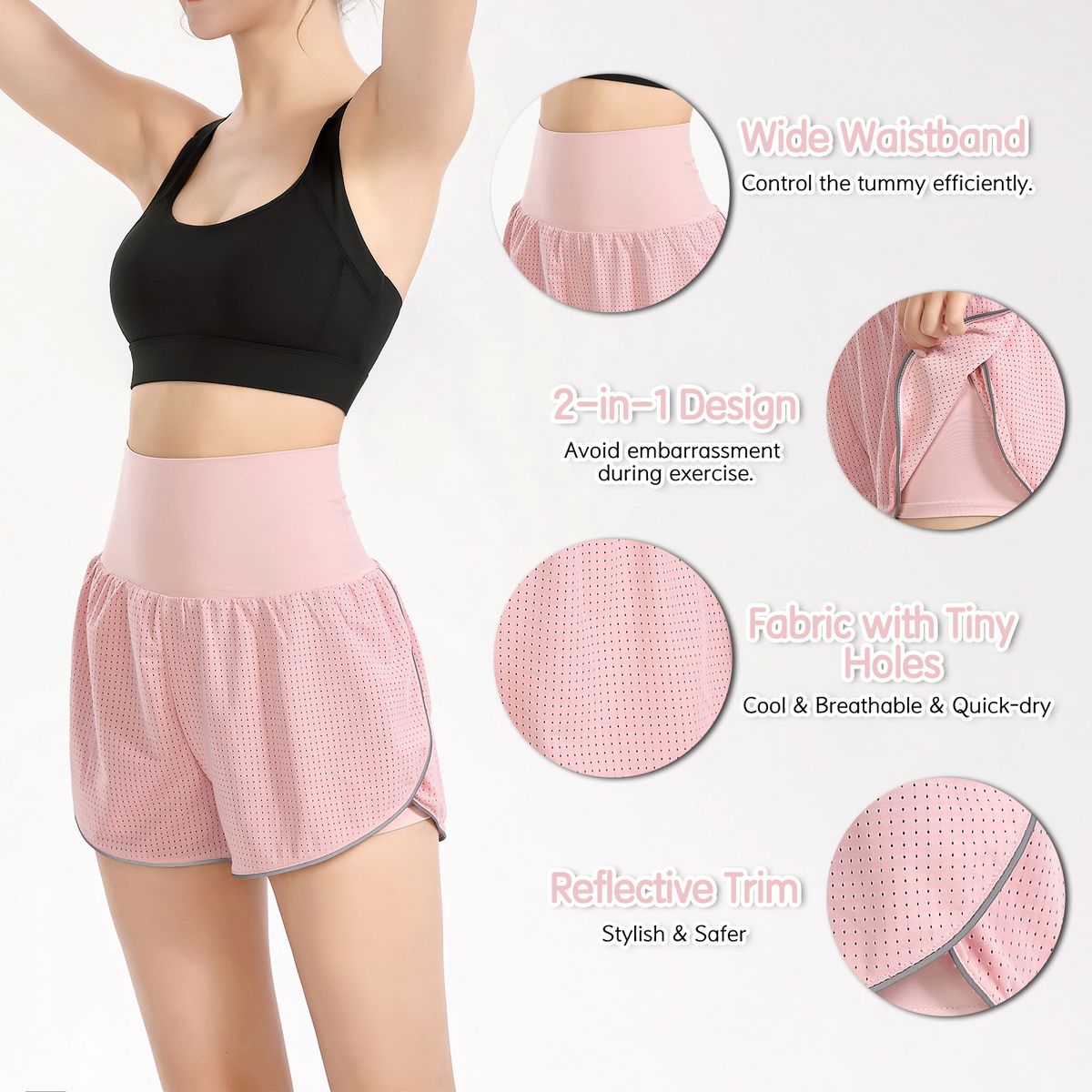 Women 2-in-1 Yoga Shorts High Waist Wide Waistband