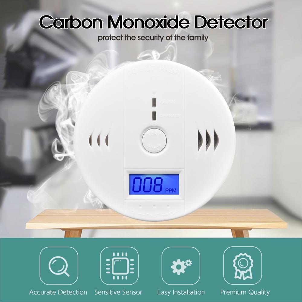 Carbon Monoxide Detector Alarm CO Detector Alarm Sensor with LCD Display Memory Function Battery Operated for House Bedroom Living Room Factory Hotel