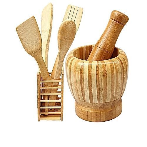 Wooden Spoons Set,  Mortar And Pestle