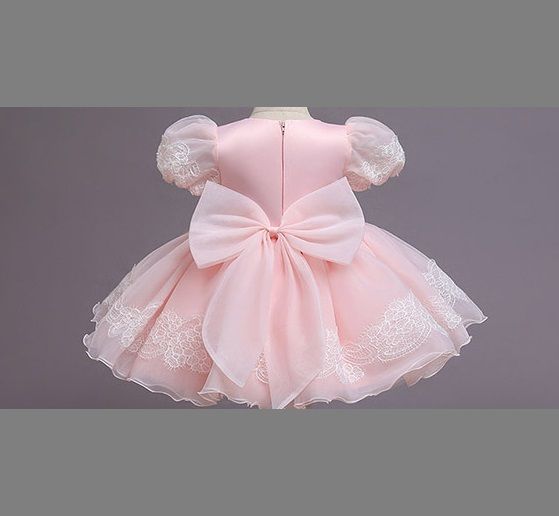 Freya Baby Girl Lush Christening Baptism Puff Gown - Peach/Pink
