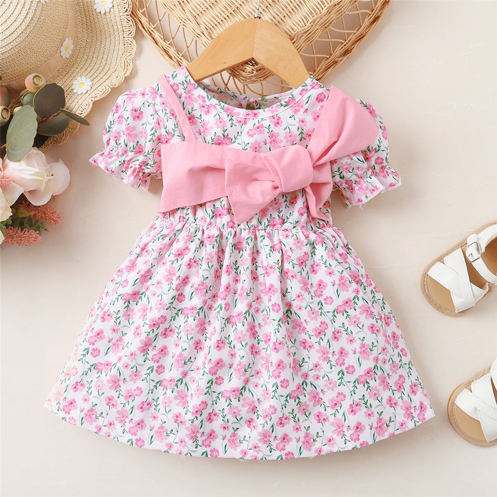 Infant Girl Lovely Pink Floral Short Sleeve Dress