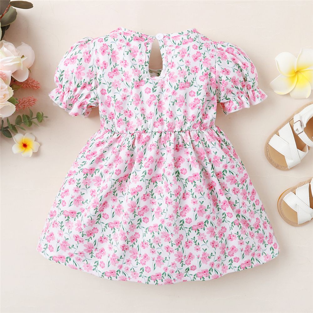 Infant Girl Lovely Pink Floral Short Sleeve Dress