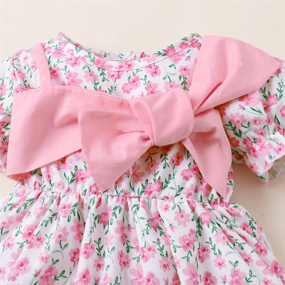 Infant Girl Lovely Pink Floral Short Sleeve Dress