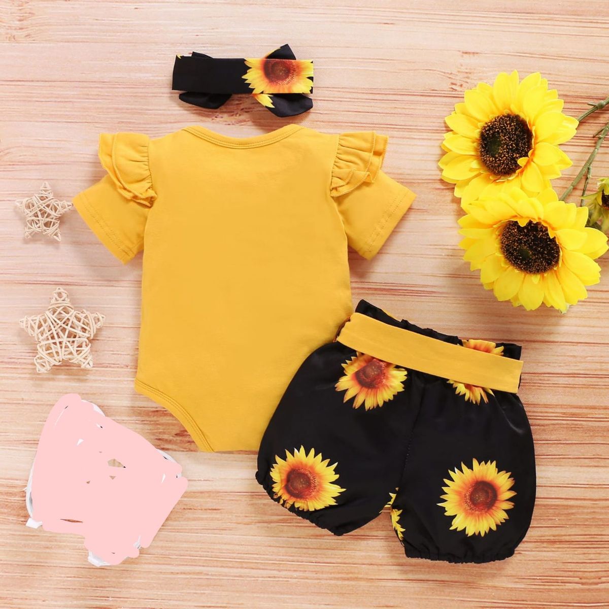 Baby Girl Clothes Short Sleeve Bodysuit +shorts+headband