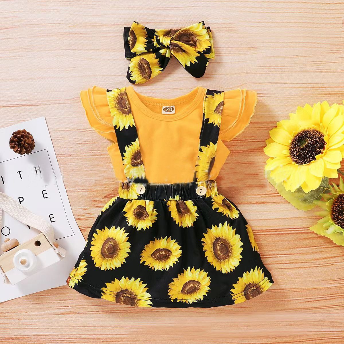 Baby Girl Clothes Short Sleeve Bodysuit +skirt+headband