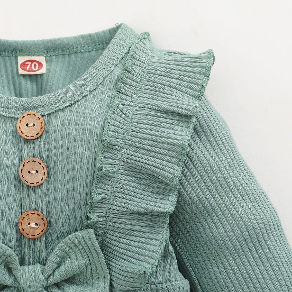 Baby Girls Sold Color Ribbed Long Sleeve Jumpsuit -Green