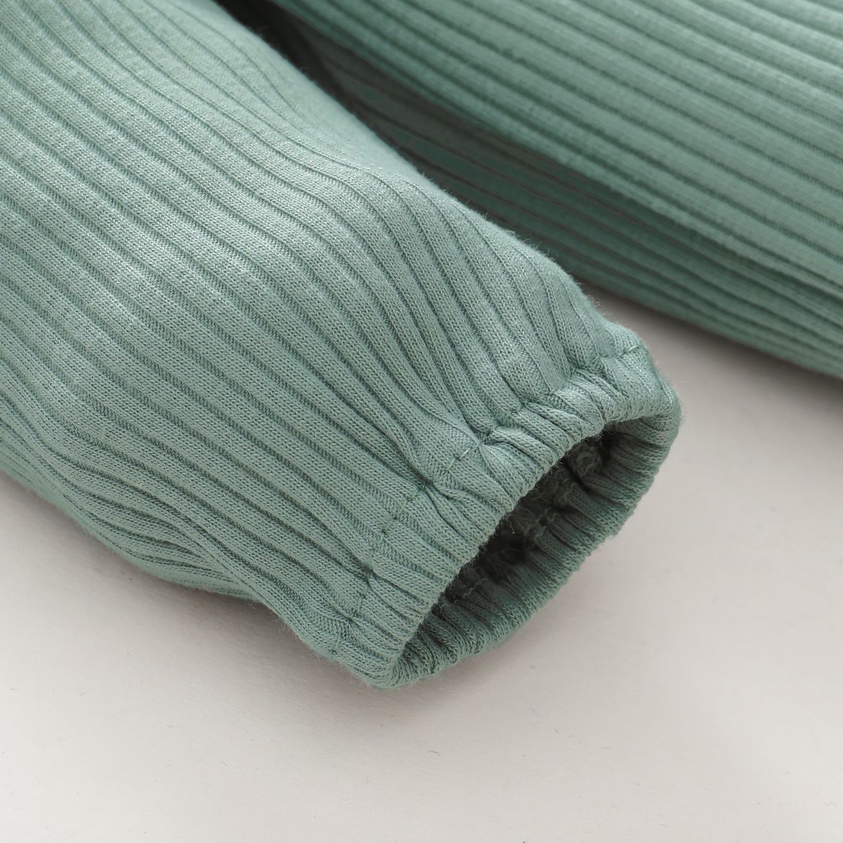 Baby Girls Sold Color Ribbed Long Sleeve Jumpsuit -Green
