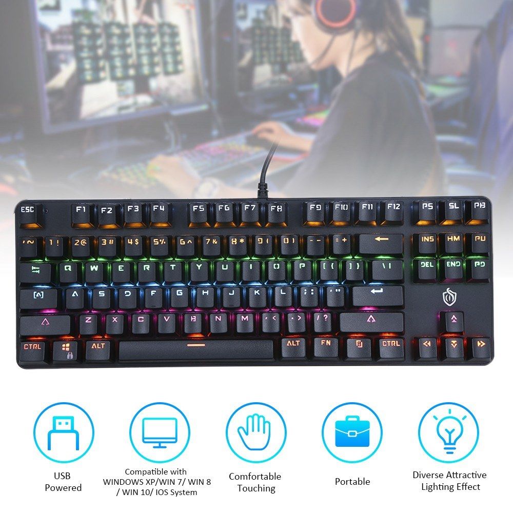 Illuminated Keyboard 87 Keys Gaming Keyboard USB Powered
