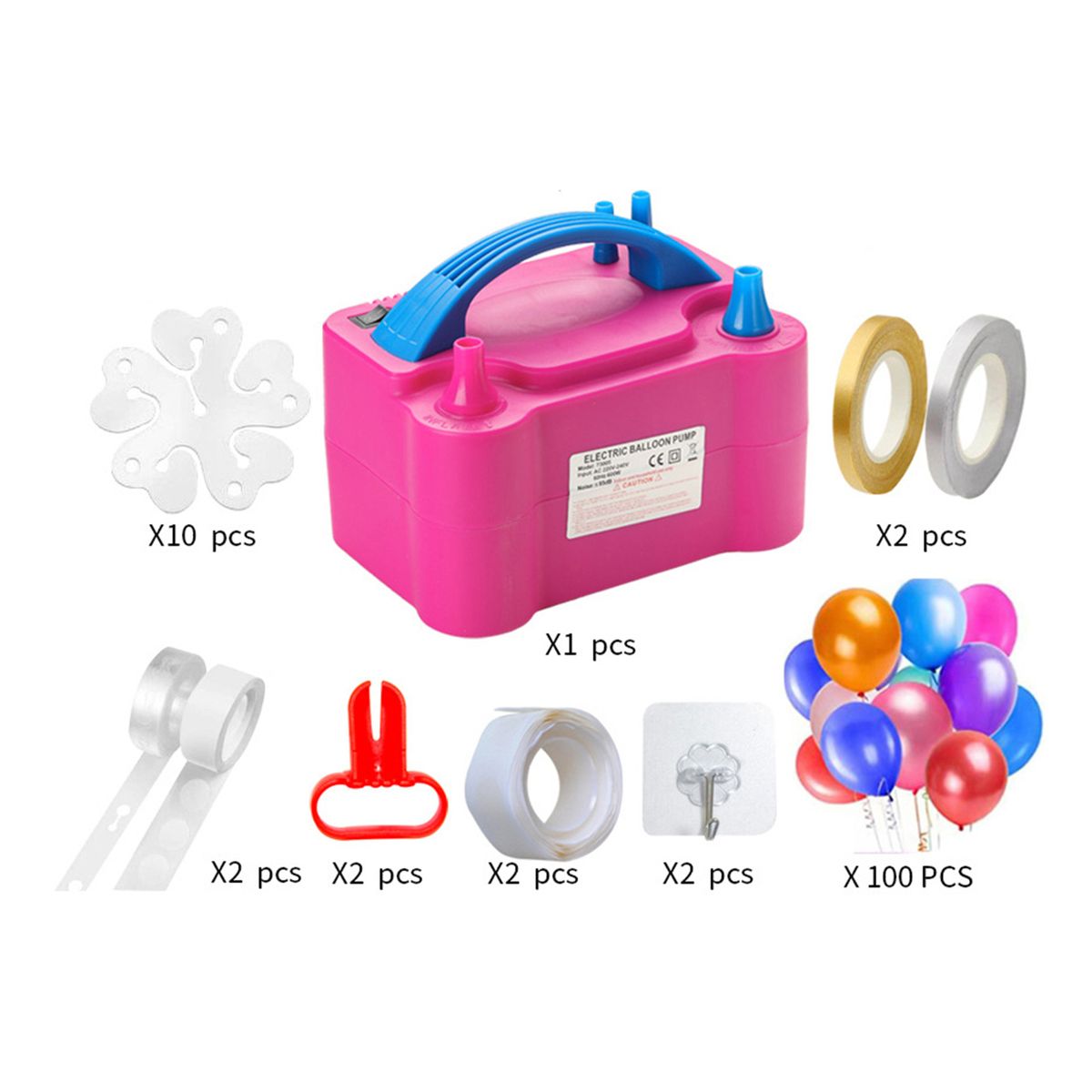 122PCS Electric Air Balloon Pump Kit Portable Inflator