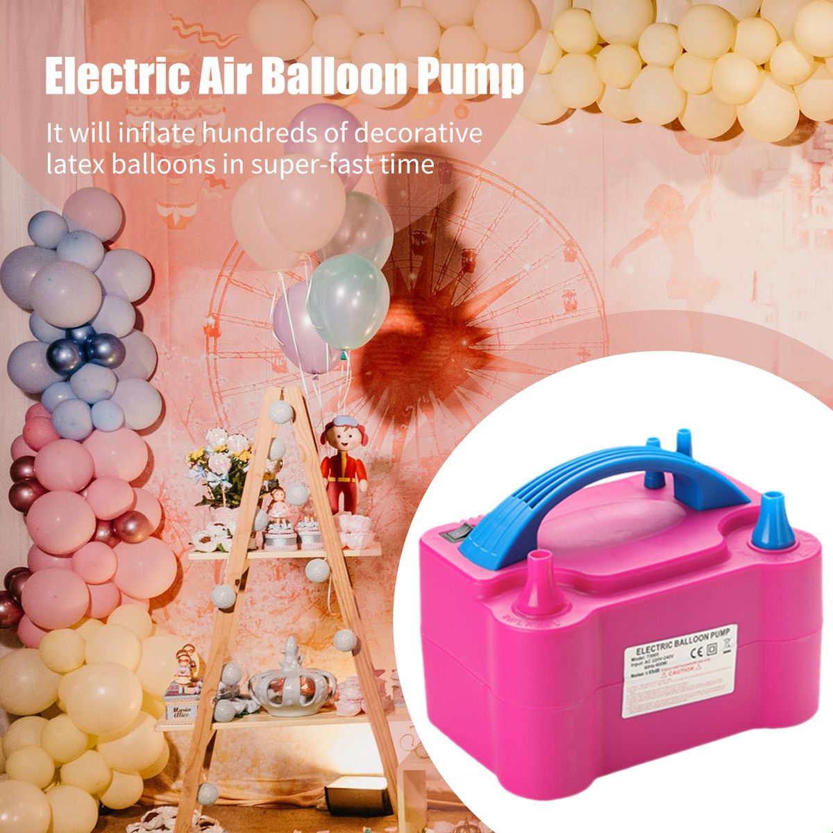 122PCS Electric Air Balloon Pump Kit Portable Inflator