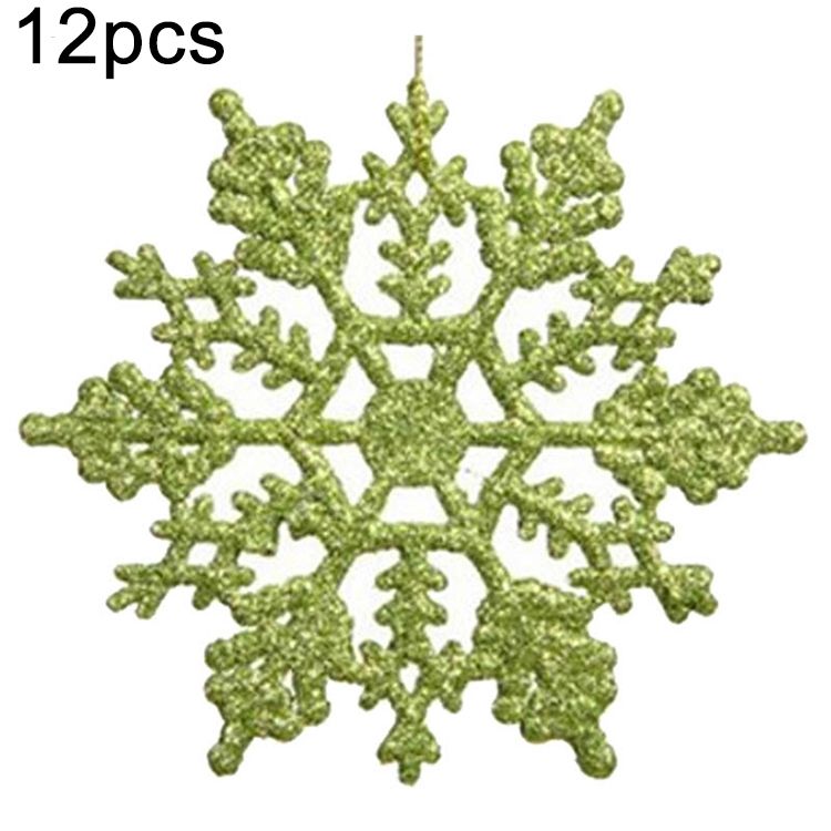 12 PCS Christmas Tree Ornaments Acrylic Snowflake Pieces Decorative Pendant Loose Powder, Diameter: 10cm(Green)